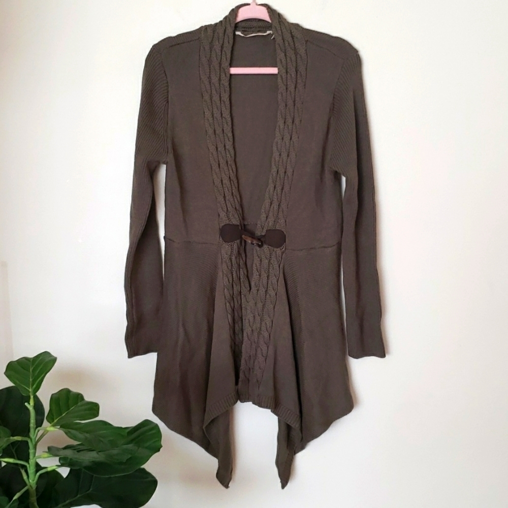 Soft surroundings chunky cardigan toggle closure, olive green, women size Small